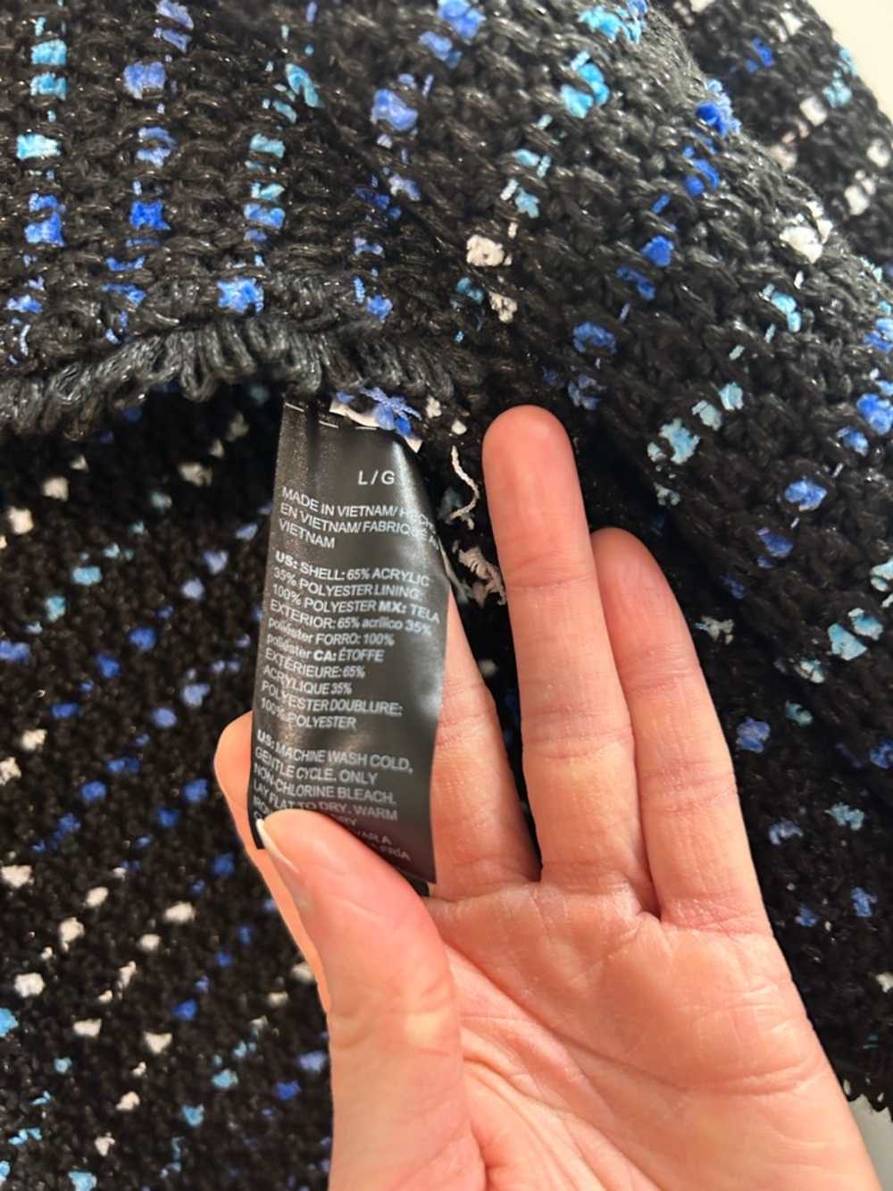 White House Black Market Black and Blue Tweed Open Front Jacket - Picture 6 of 7